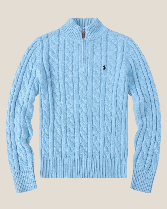 Ralph Lauren Grob gestrickter Baumwollpullover mit kurzem Reißverschluss
