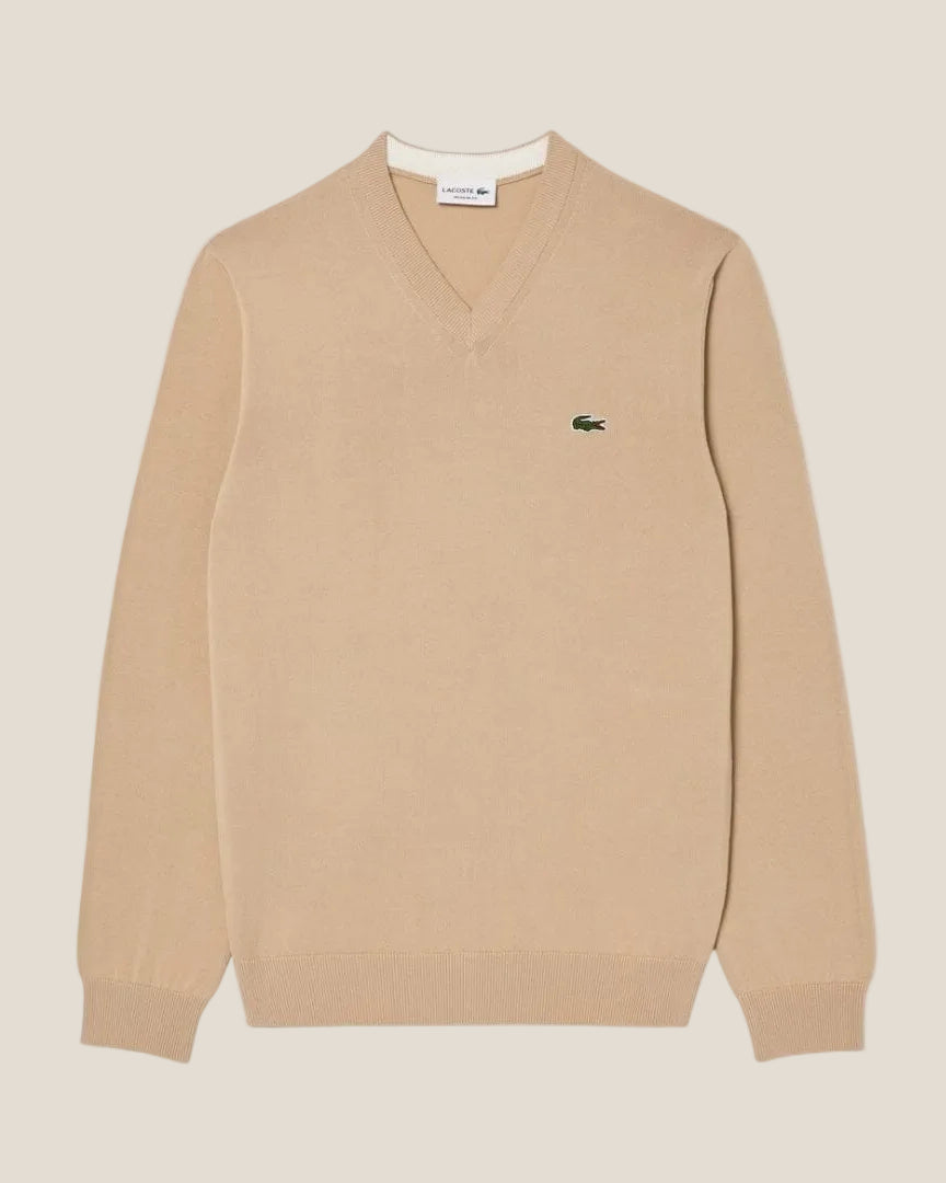 Lacoste Monochrome Cotton V-neck Sweater