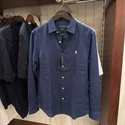 Ralph Lauren Leinen/Remi Mischgewebe Hemd, Marine