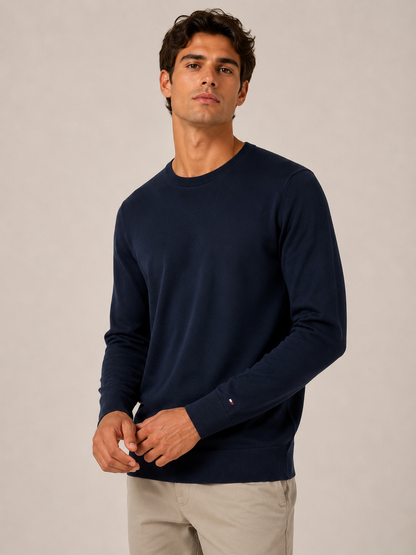 Maglione Girocollo In Lana Merino Con Logo Bandierina Ricamato