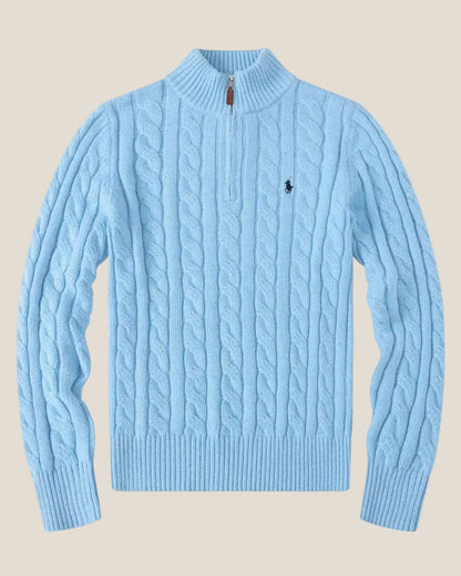 Ralph Lauren Grob gestrickter Baumwollpullover mit kurzem Reißverschluss