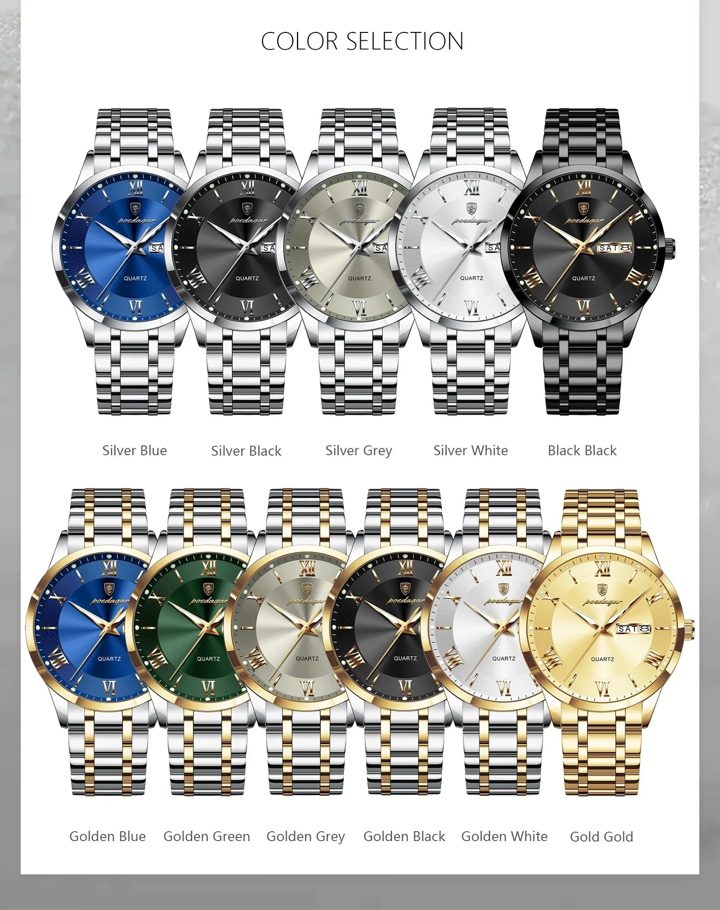POEDAGAR Classic Day-Date Watch