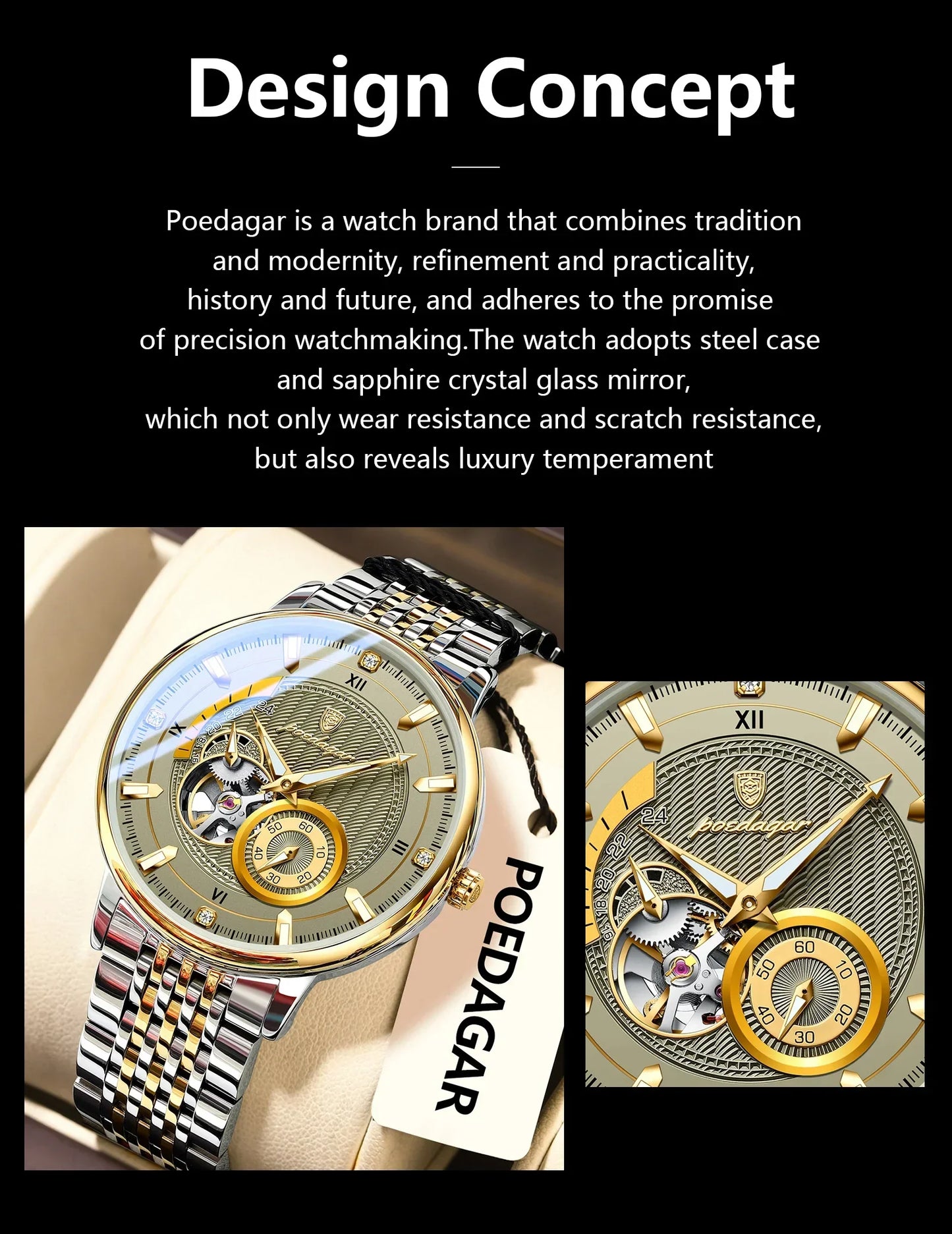 POEDAGAR Prestige Skeleton Automatic Watch