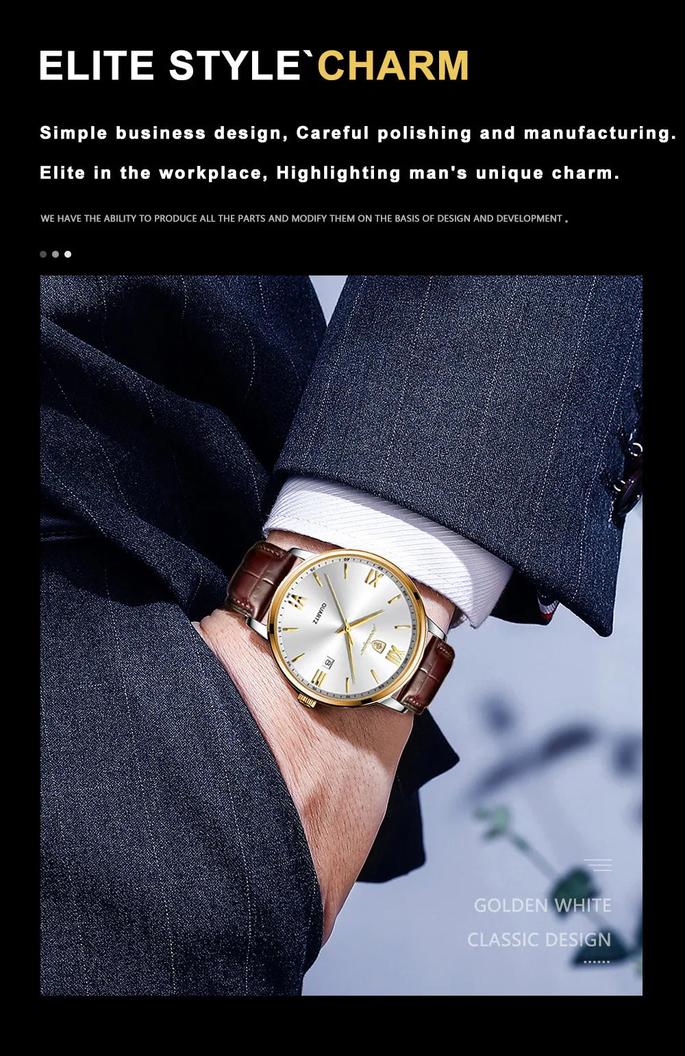POEDAGAR Minimal Date Leather Watch