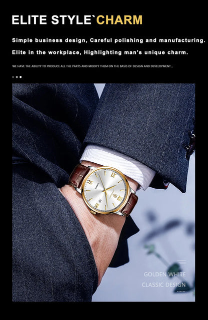 POEDAGAR Minimal Date Leather Watch