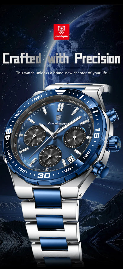 POEDAGAR Chrono Steel Watch