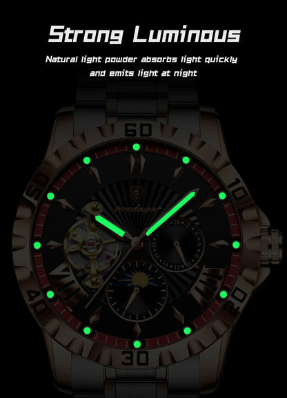 POEDAGAR Prestige Automatic Skeleton Sport Watch