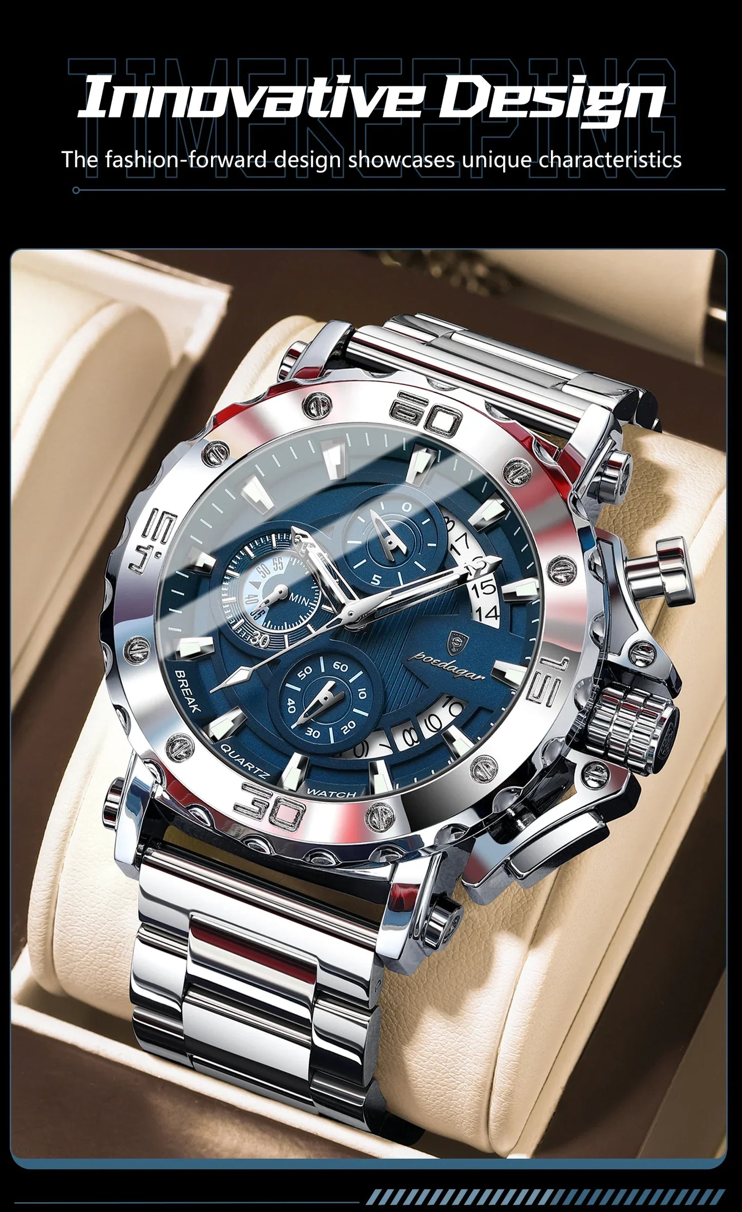 POEDAGAR Titan Chronograph Watch