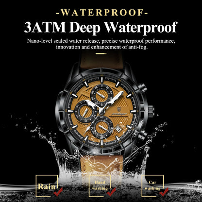 POEDAGAR Vintage Chrono Leather Watch