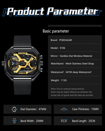 POEDAGAR Tactical Dual Display Chronograph Watch