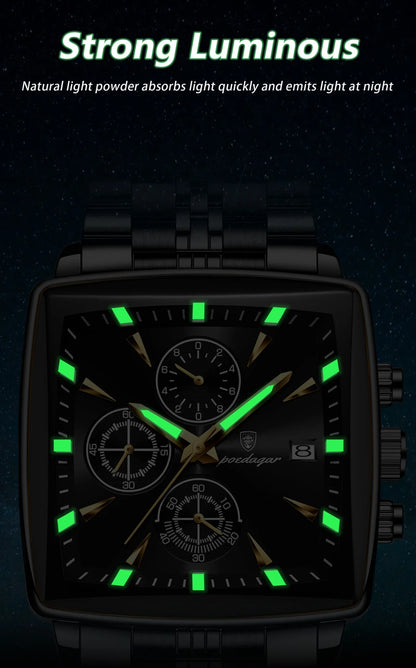 POEDAGAR Square Steel Watch