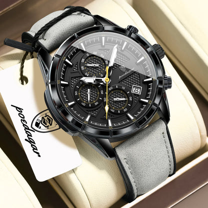 POEDAGAR Vintage Chrono Leather Watch