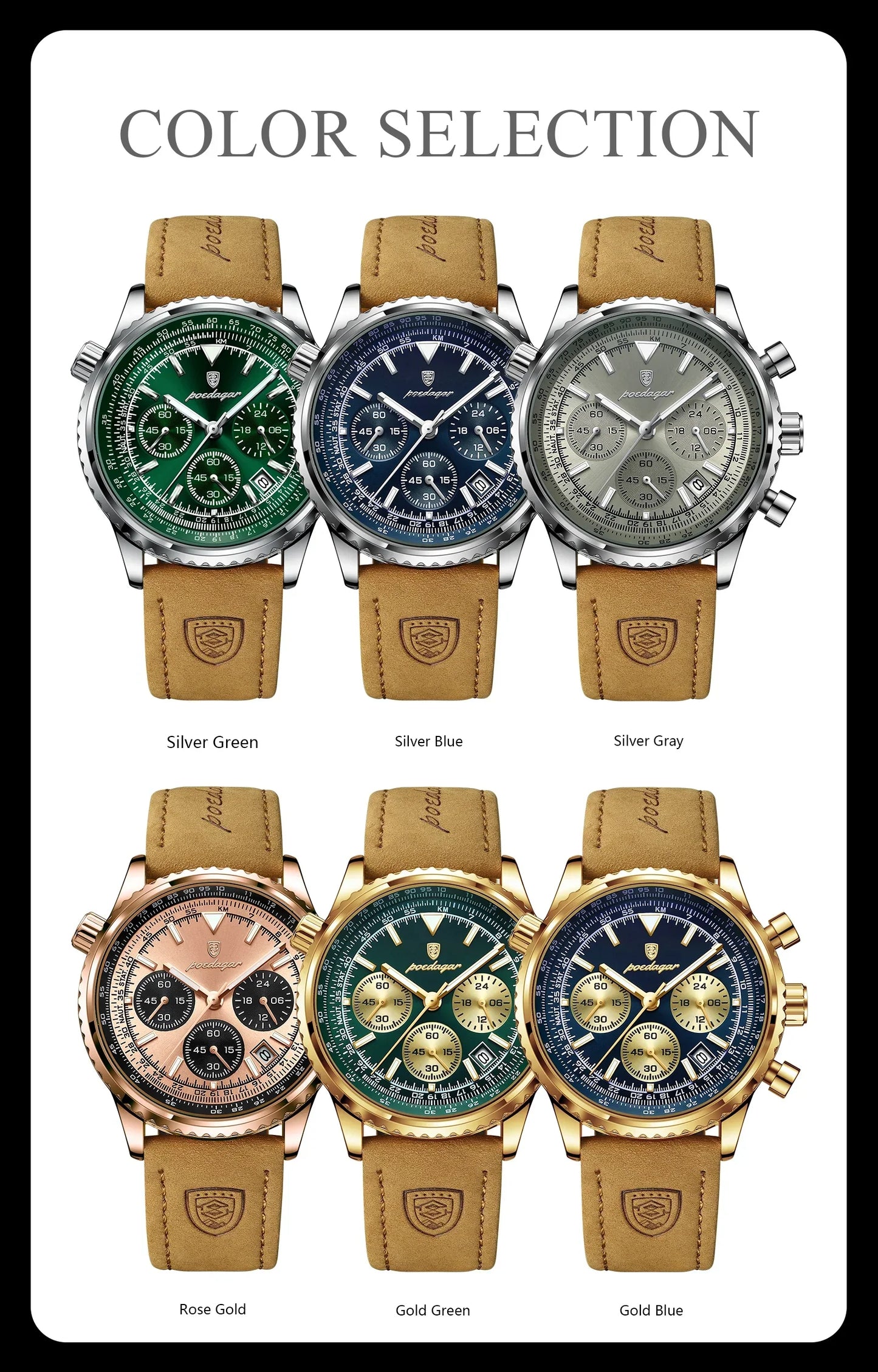 POEDAGAR Chrono Leather Watch