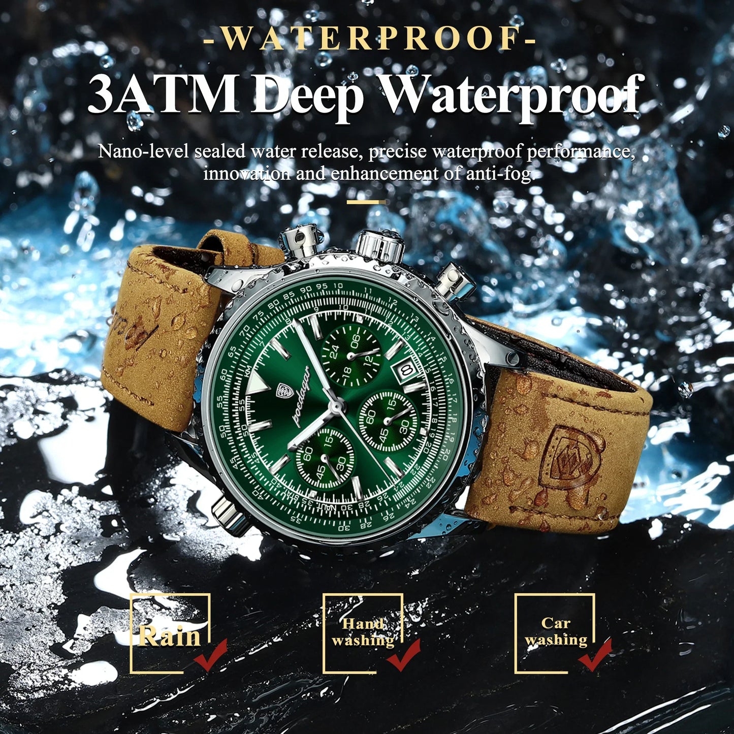 POEDAGAR Chrono Leather Watch