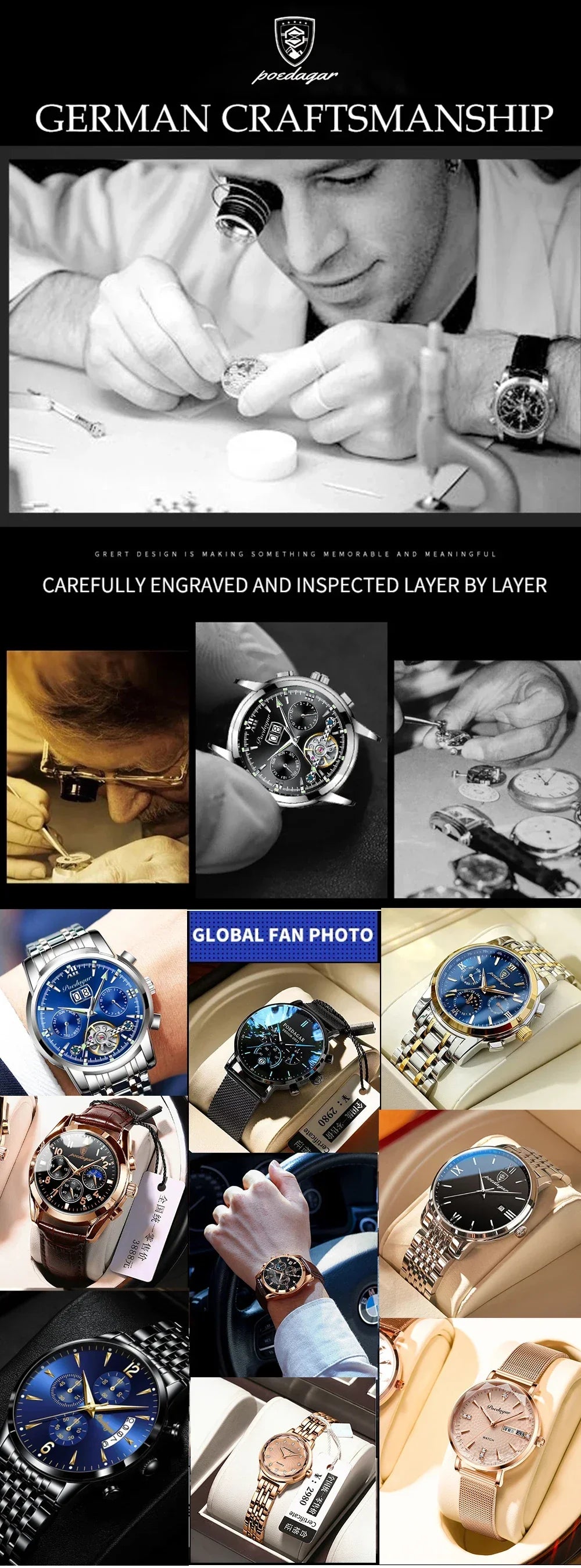 POEDAGAR Chrono Steel Watch