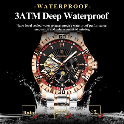 POEDAGAR Prestige Automatic Skeleton Sport Watch
