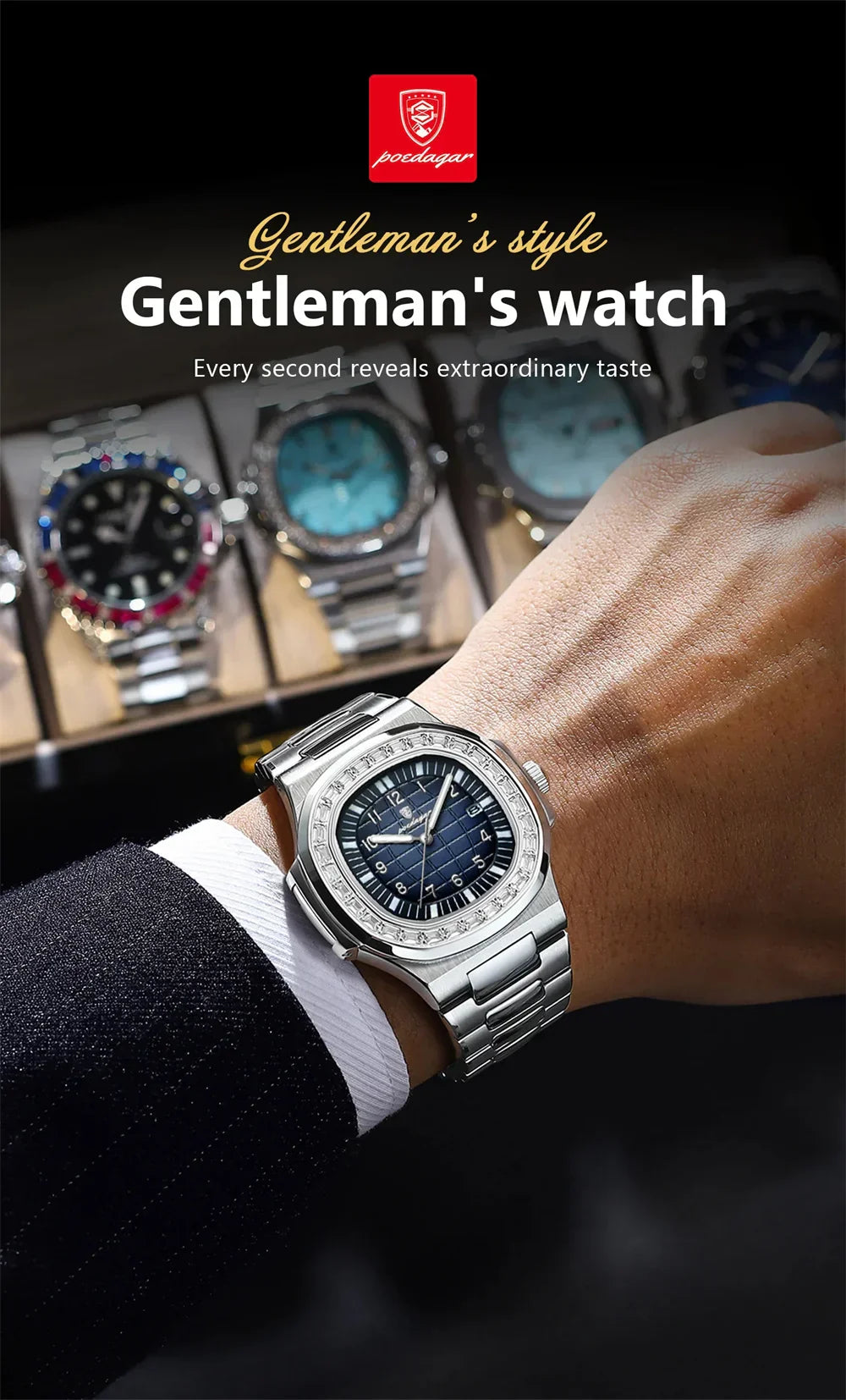 POEDAGAR Luxury Steel Watch