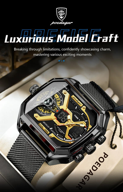 POEDAGAR Tactical Dual Display Chronograph Watch