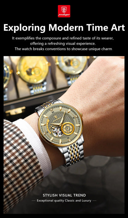 POEDAGAR Prestige Skeleton Automatic Watch