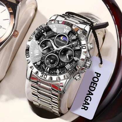 POEDAGAR Chrono Steel Watch