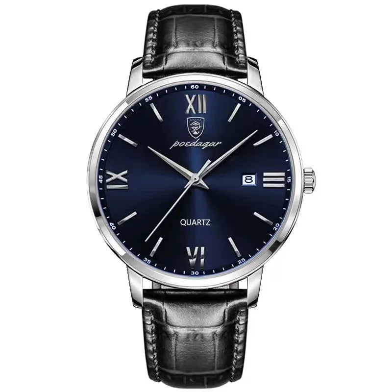 POEDAGAR Minimal Date Leather Watch