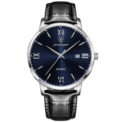 POEDAGAR Minimal Date Leather Watch