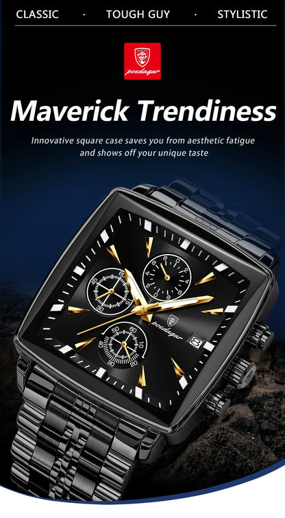 POEDAGAR Square Steel Watch
