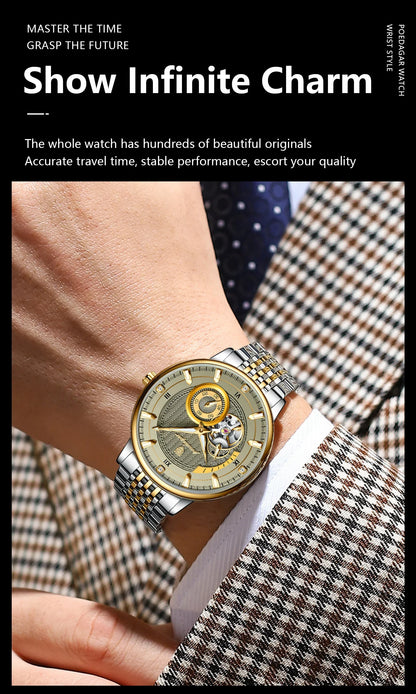 POEDAGAR Prestige Skeleton Automatic Watch