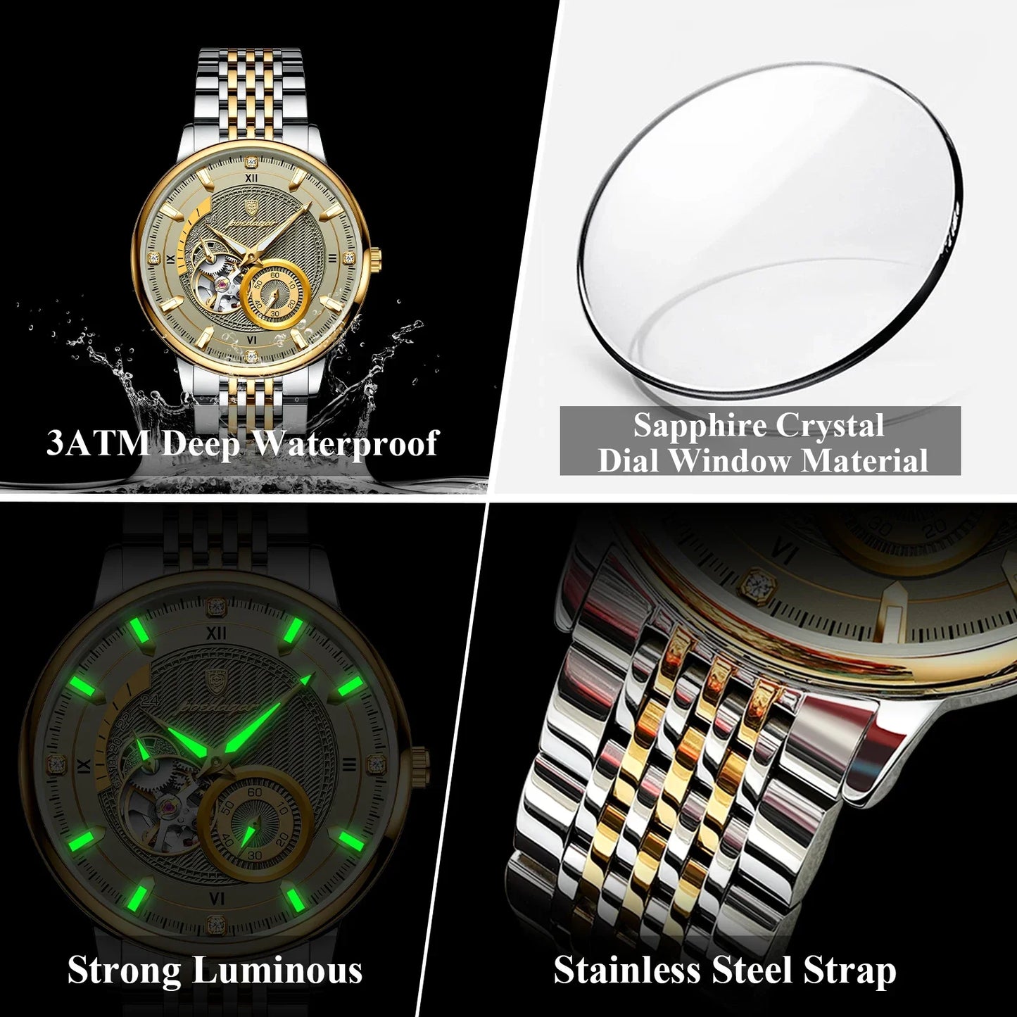 POEDAGAR Prestige Skeleton Automatic Watch