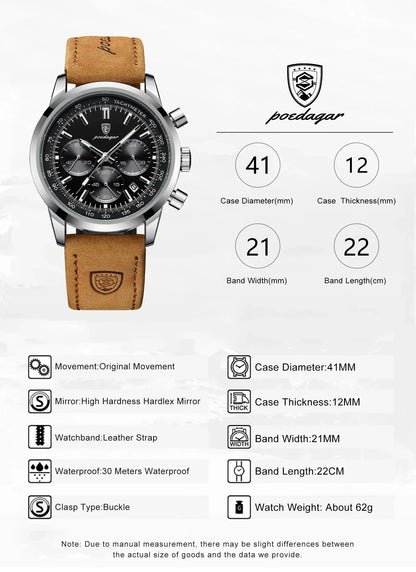 POEDAGAR Classic Chronograph Watch