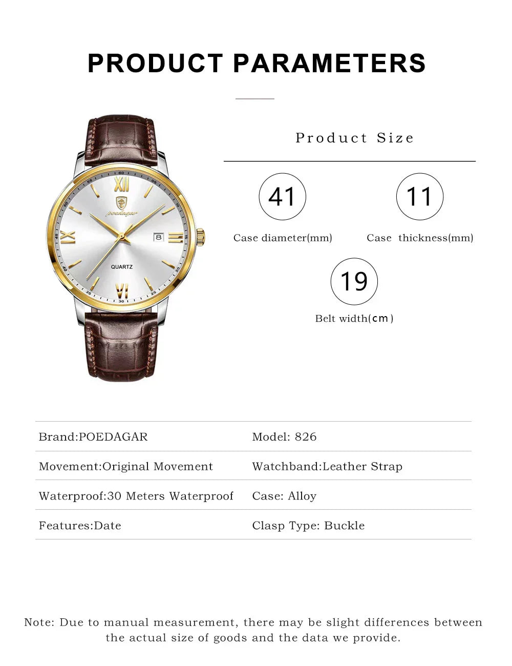 POEDAGAR Minimal Date Leather Watch