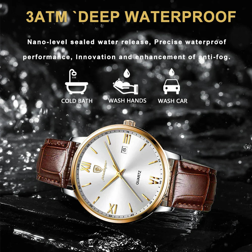 POEDAGAR Minimal Date Leather Watch