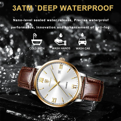 POEDAGAR Minimal Date Leather Watch