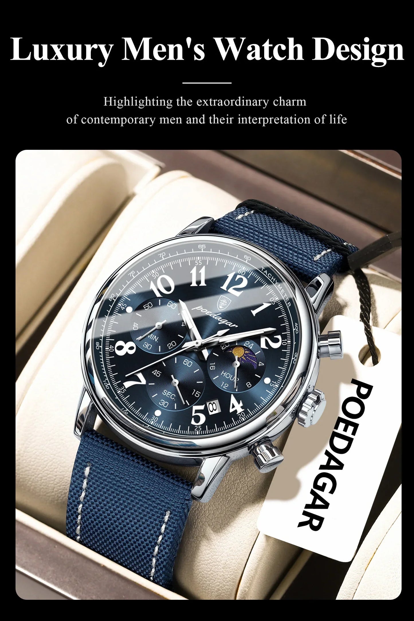 POEDAGAR Tactical Chronograph Watch