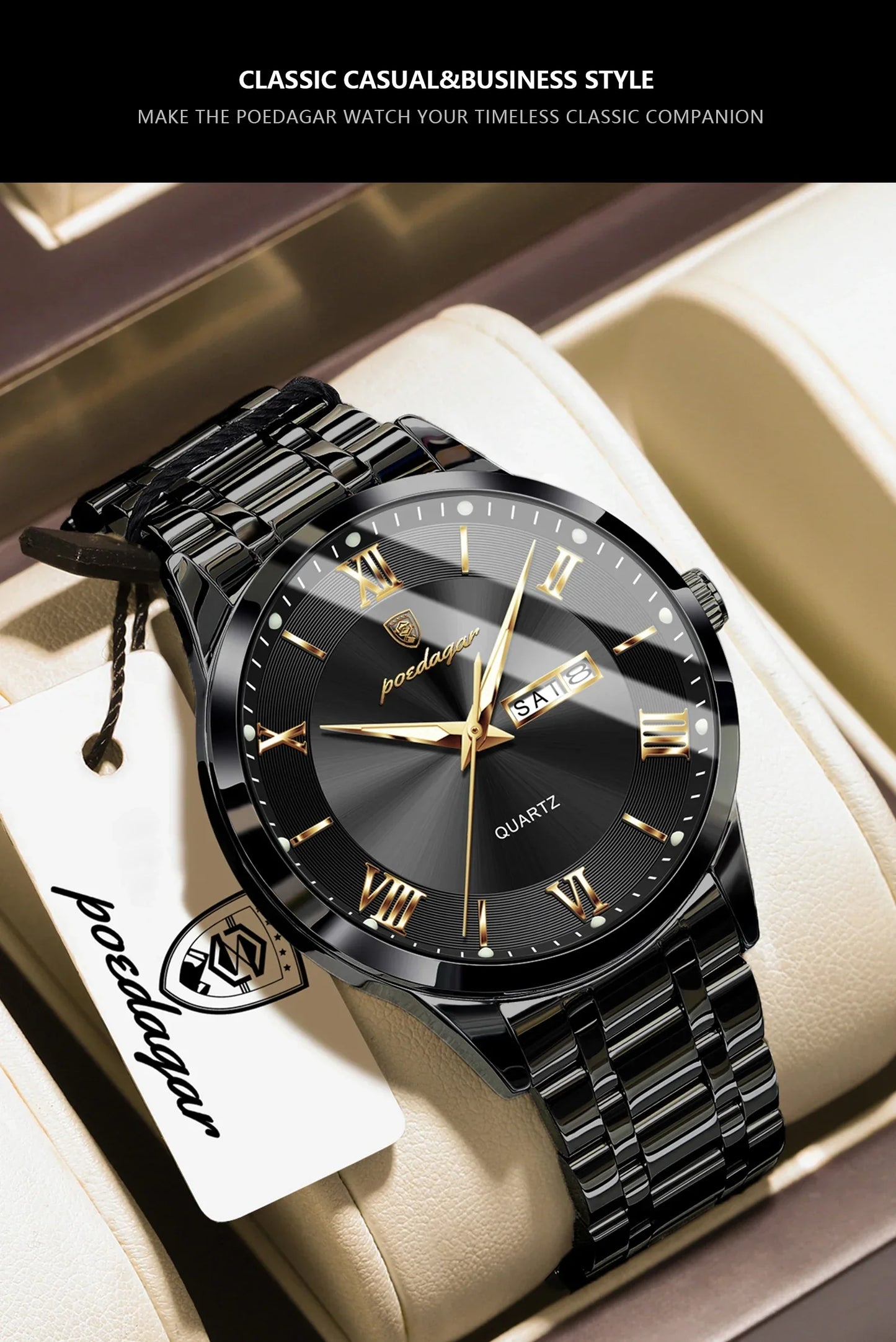 POEDAGAR Classic Day-Date Watch