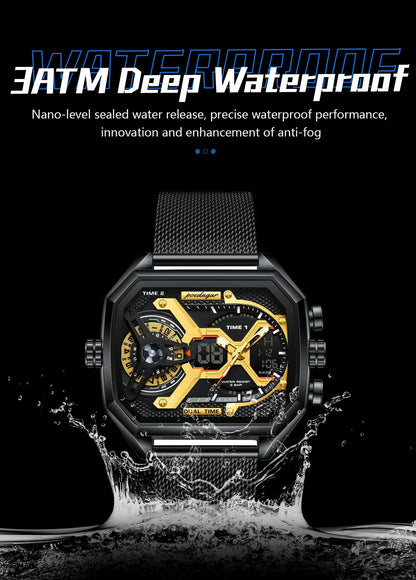 POEDAGAR Tactical Dual Display Chronograph Watch