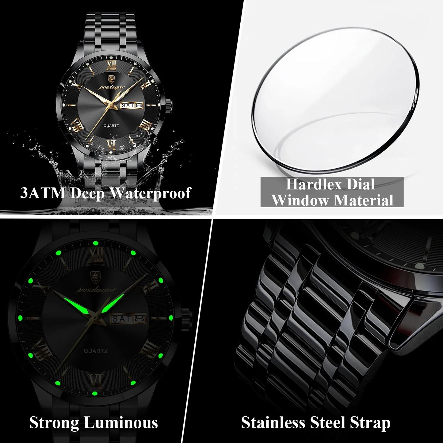 POEDAGAR Classic Day-Date Watch