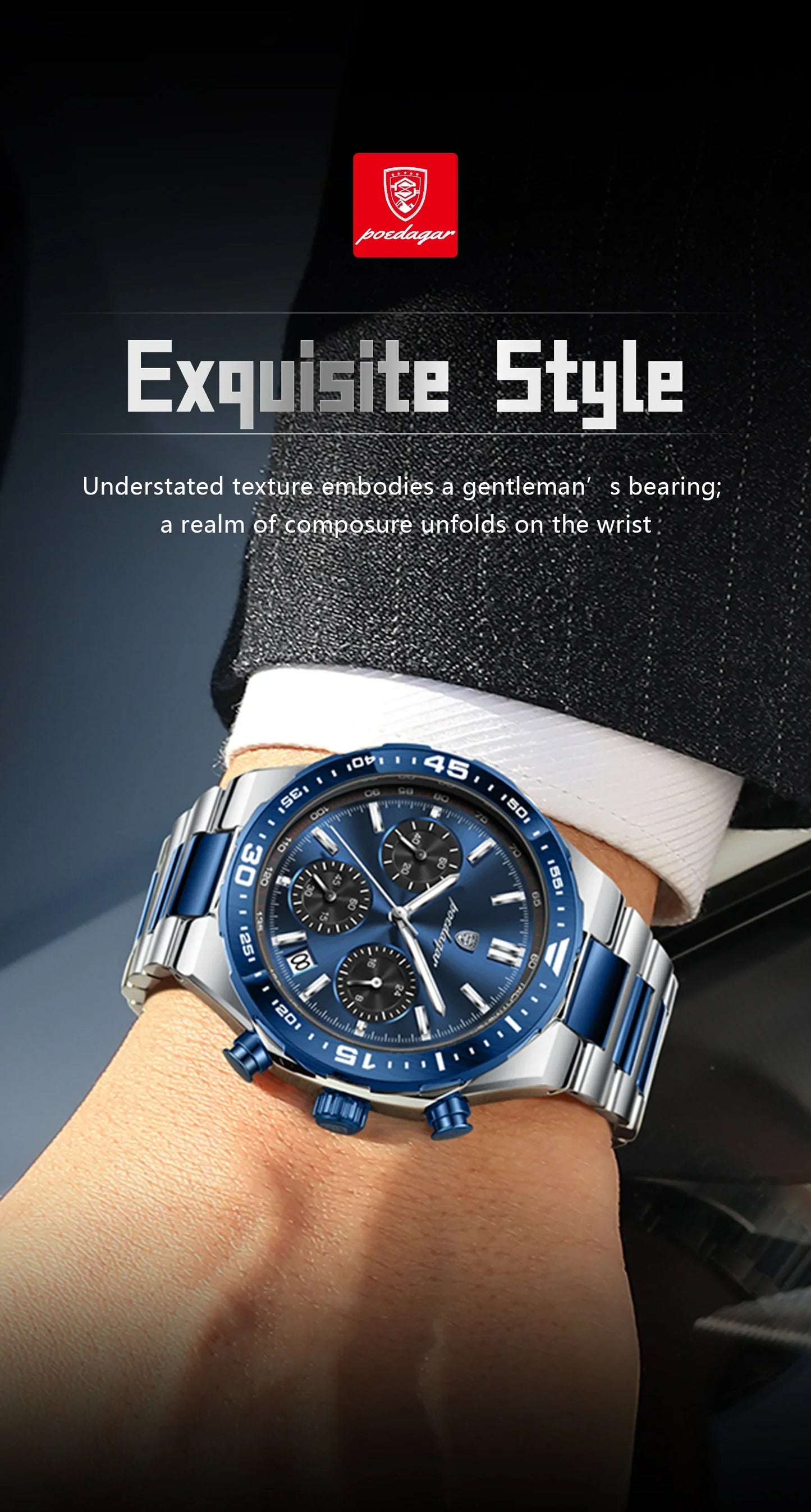 POEDAGAR Chrono Steel Watch