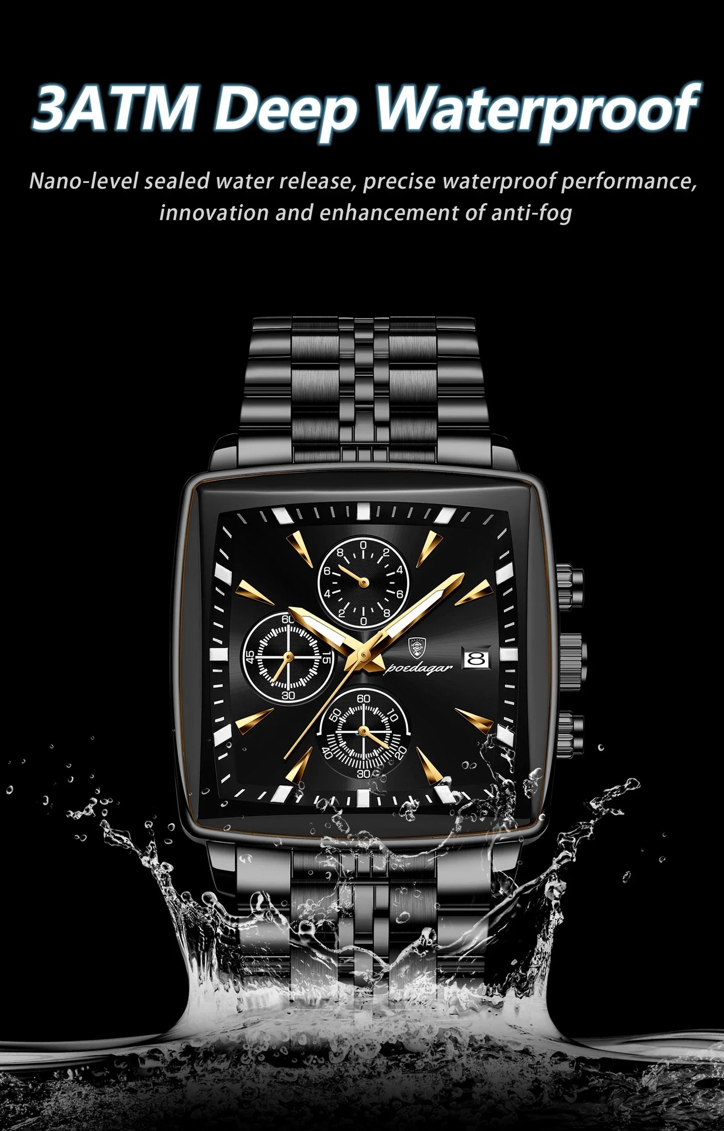 POEDAGAR Prestige Square Chronograph Watch