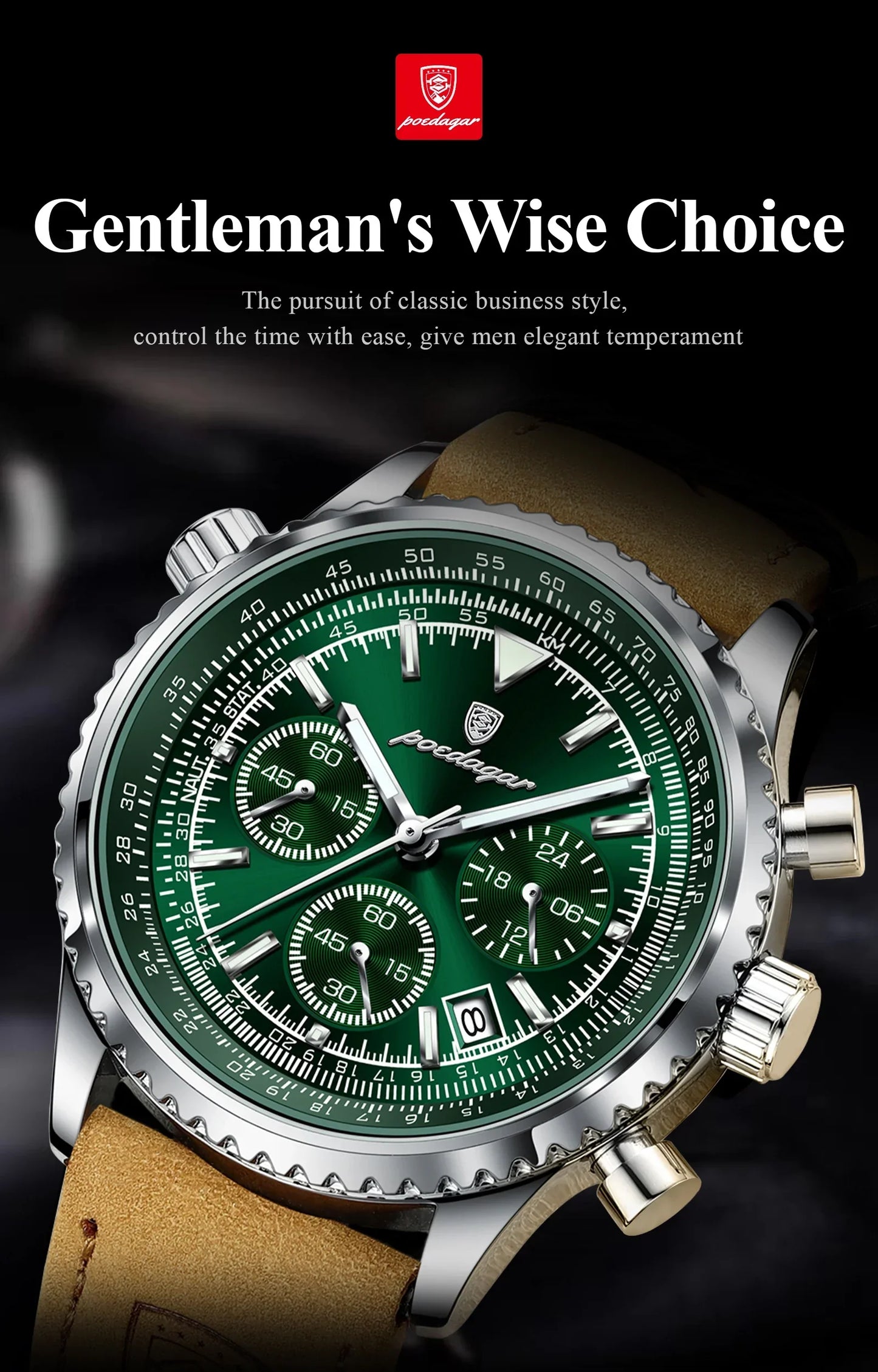 POEDAGAR Chrono Leather Watch