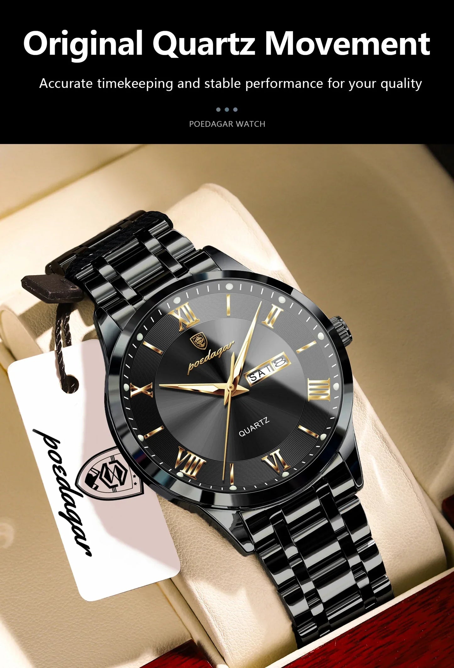 POEDAGAR Classic Day-Date Watch