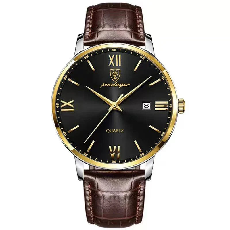 POEDAGAR Minimal Date Leather Watch