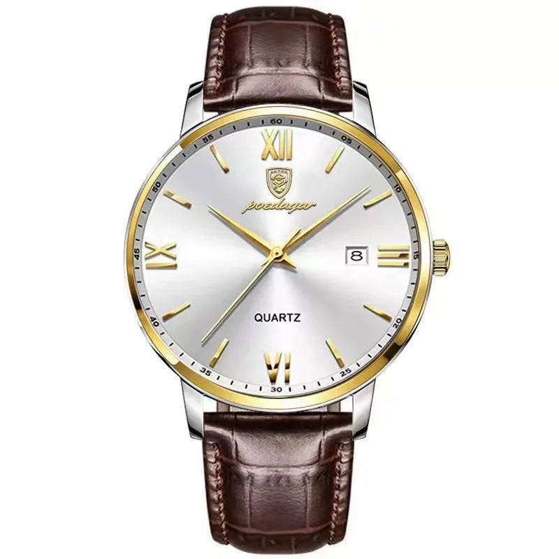 POEDAGAR Minimal Date Leather Watch