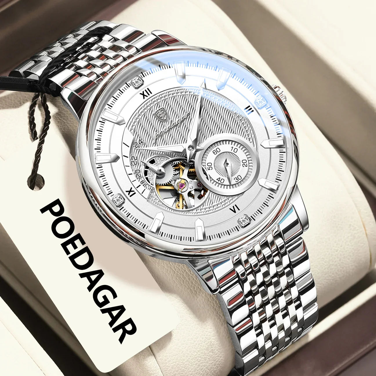 POEDAGAR Prestige Skeleton Automatic Watch
