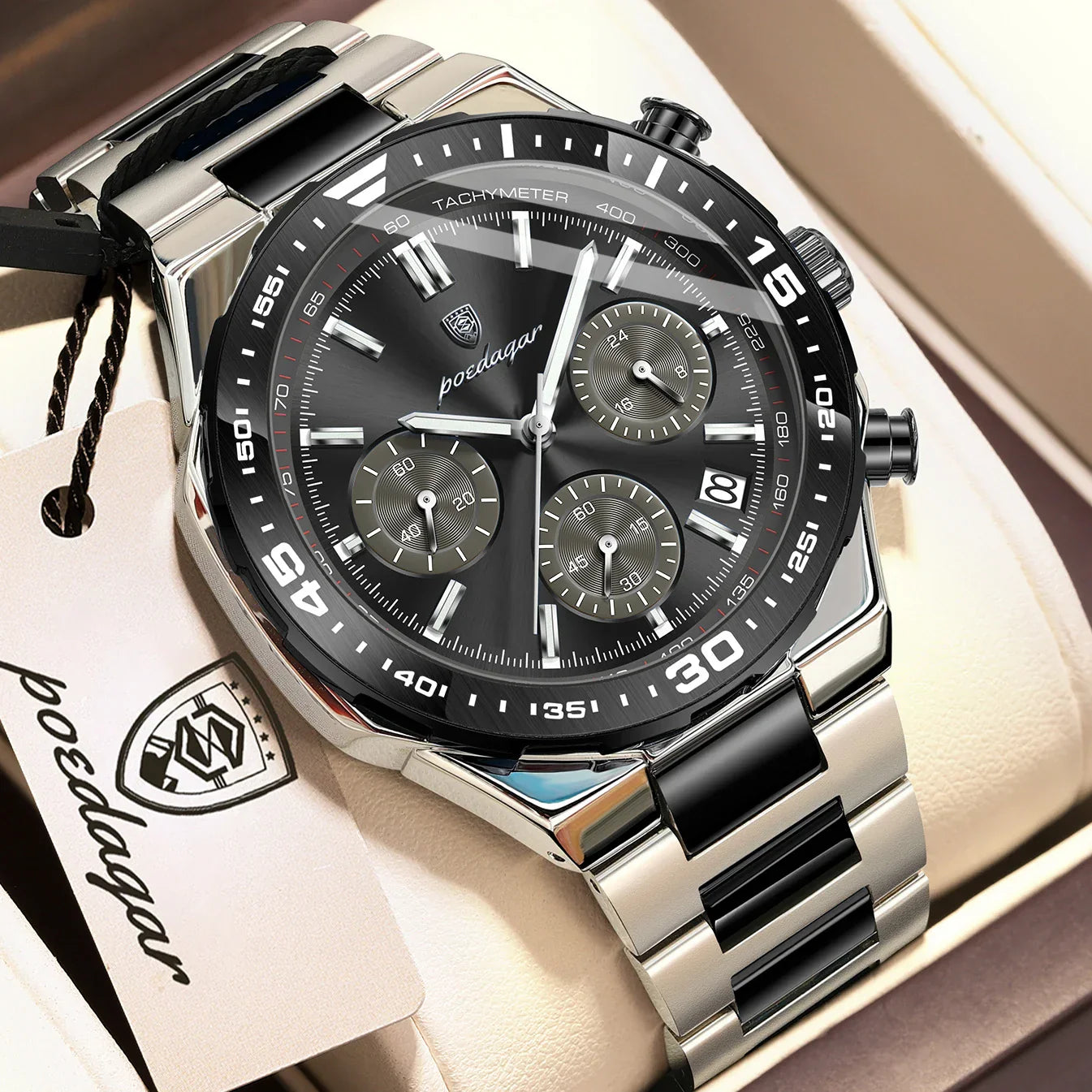 POEDAGAR Chrono Steel Watch