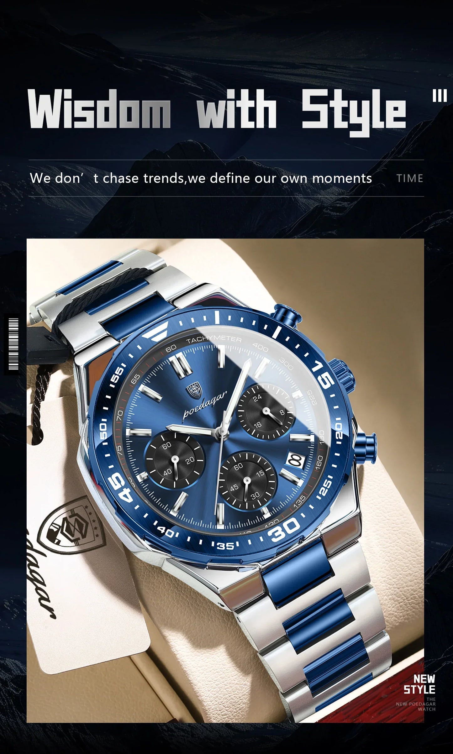 POEDAGAR Chrono Steel Watch