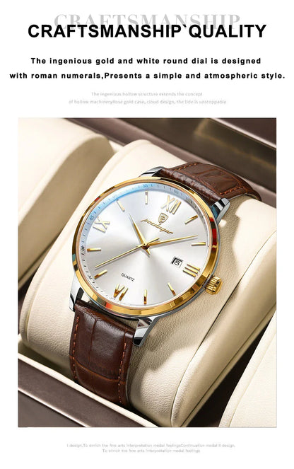POEDAGAR Minimal Date Leather Watch