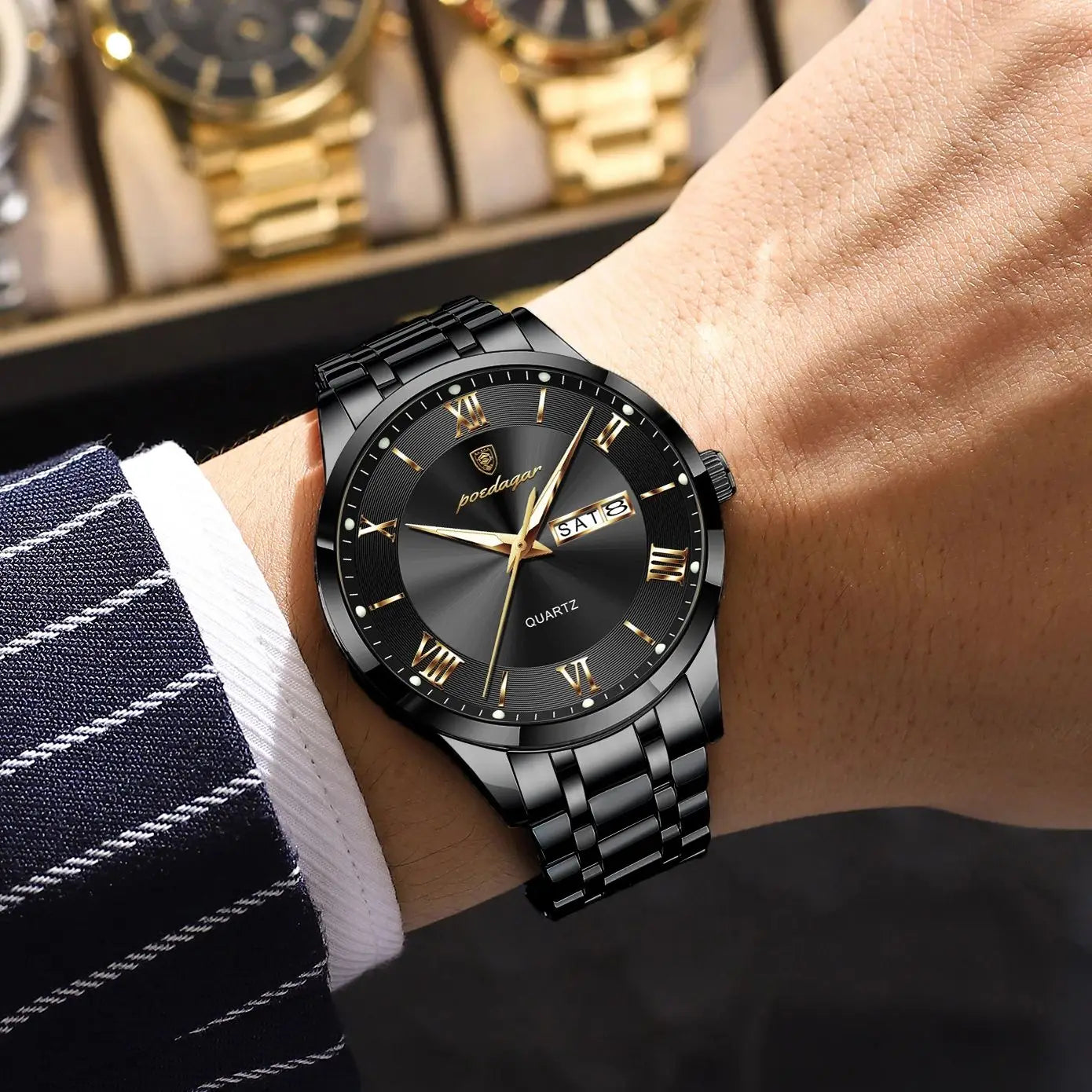 POEDAGAR Classic Day-Date Watch