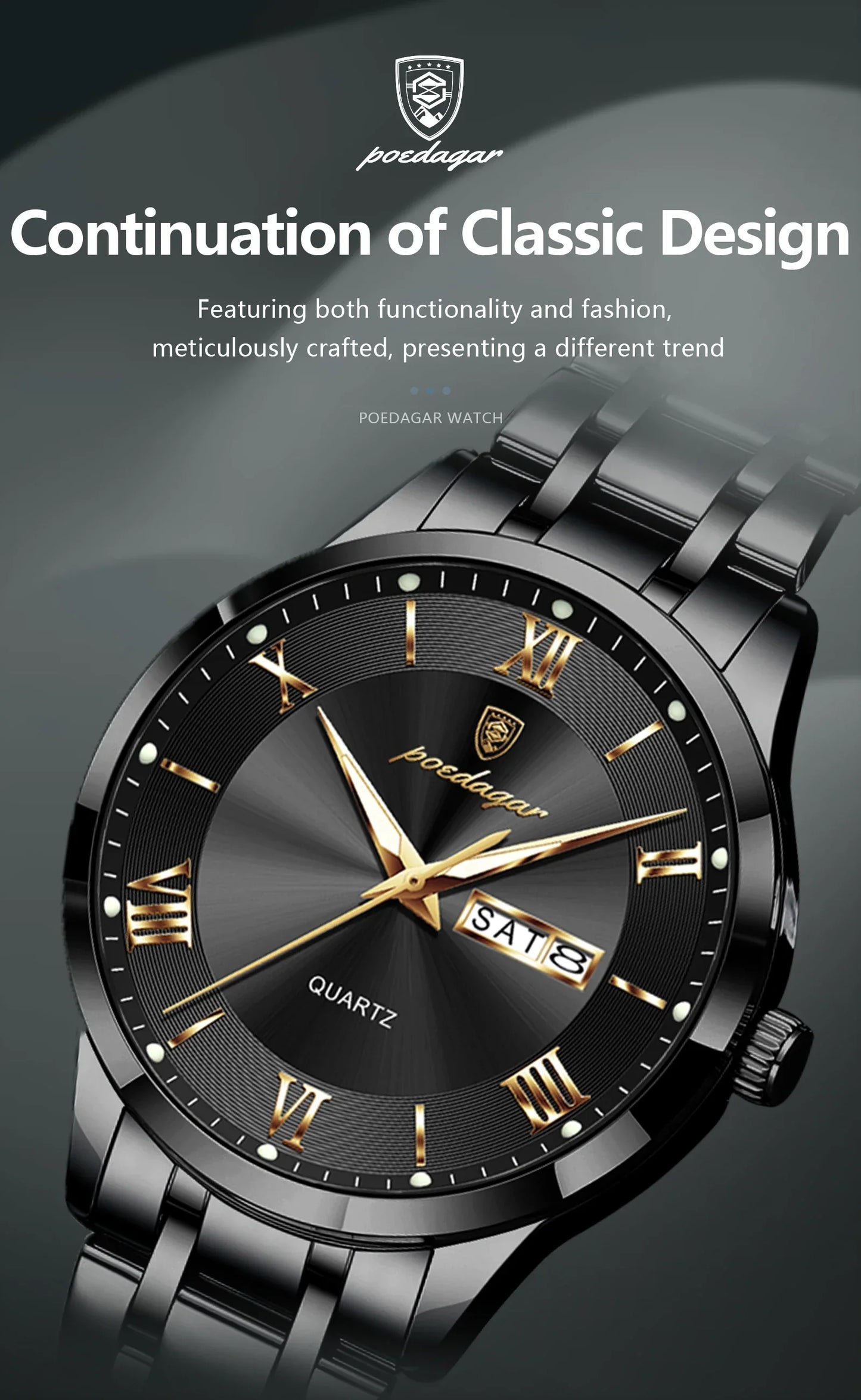 POEDAGAR Classic Day-Date Watch