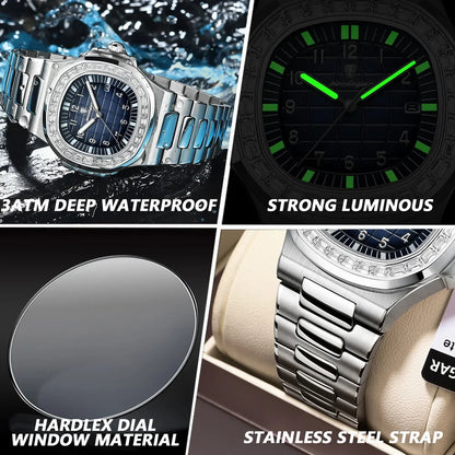 POEDAGAR Luxury Steel Watch